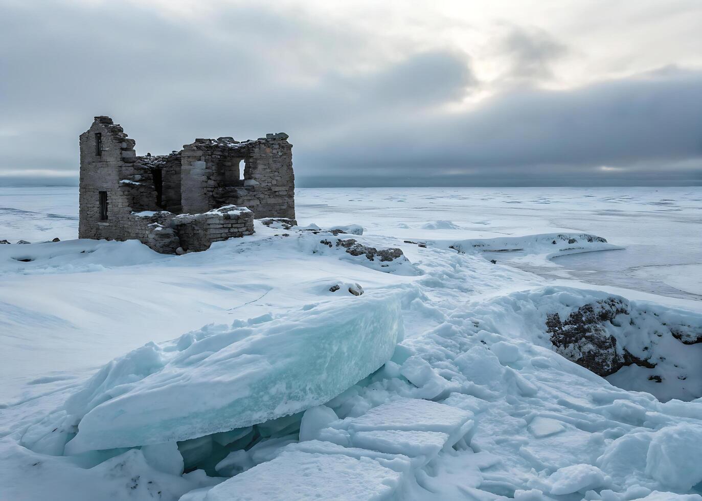 Arctic Ruins. Mysterious Arctic ruins, frozen in transparent ice for millennia, look like ghostly shadows of a former civilization photo