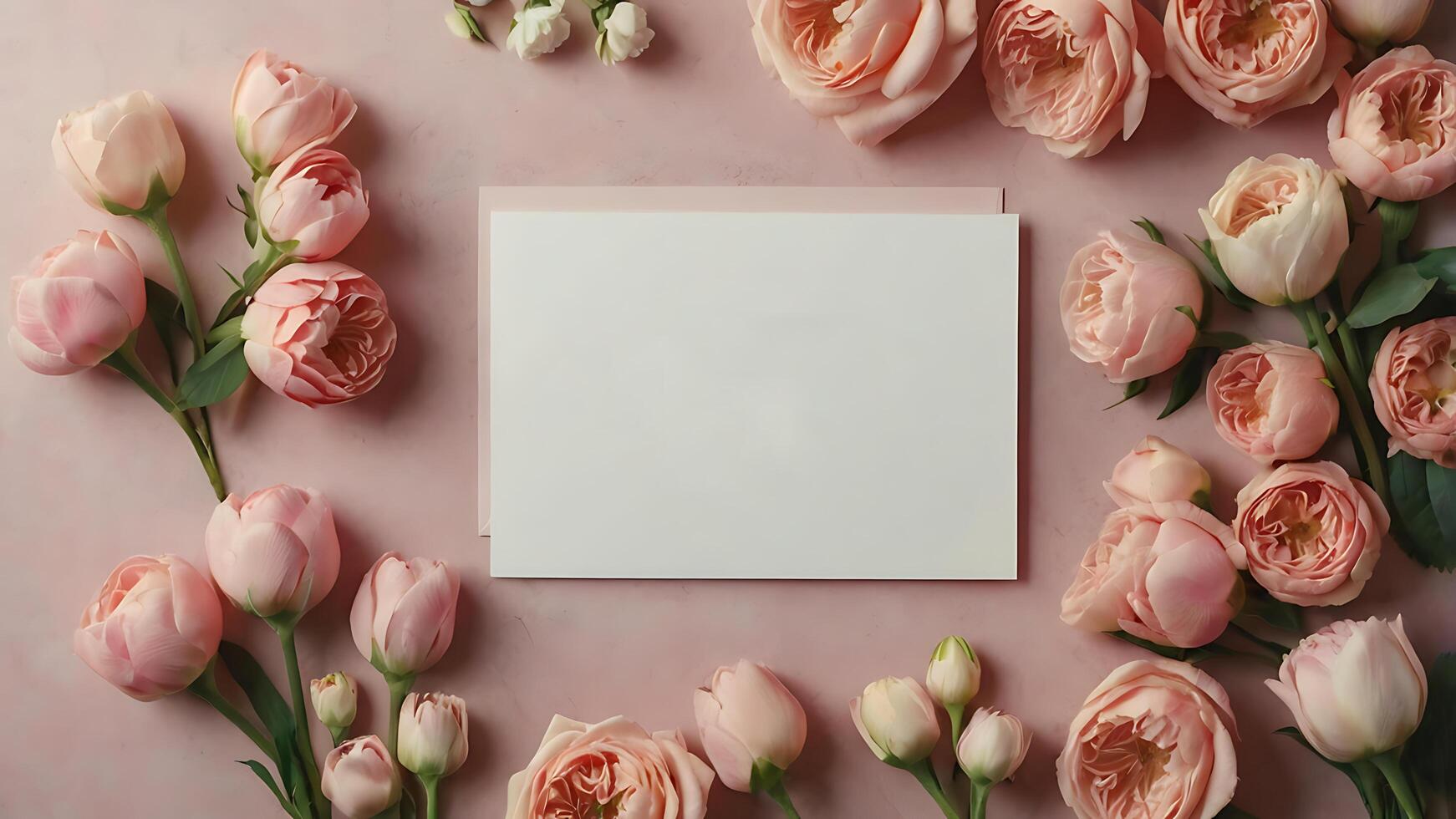 peonies. Delicate frame of delicate pink flowers on a pastel pink background photo