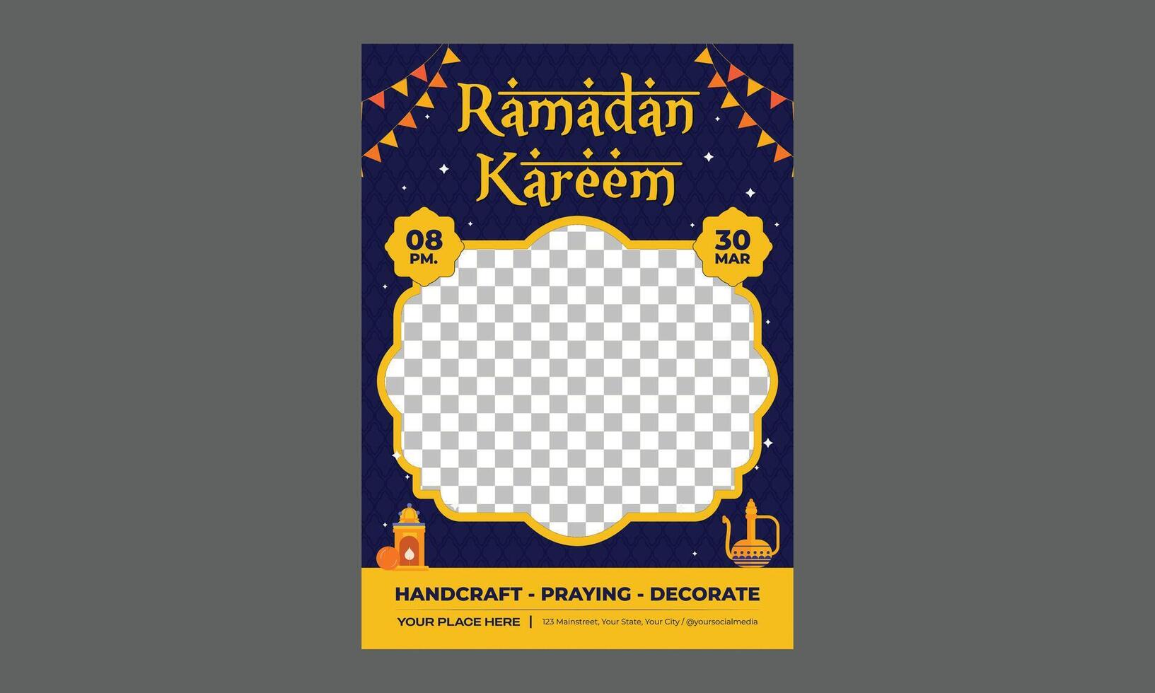 Ramadan Flyer. Islamic Ornament Lantern Background with empty space for photo vector