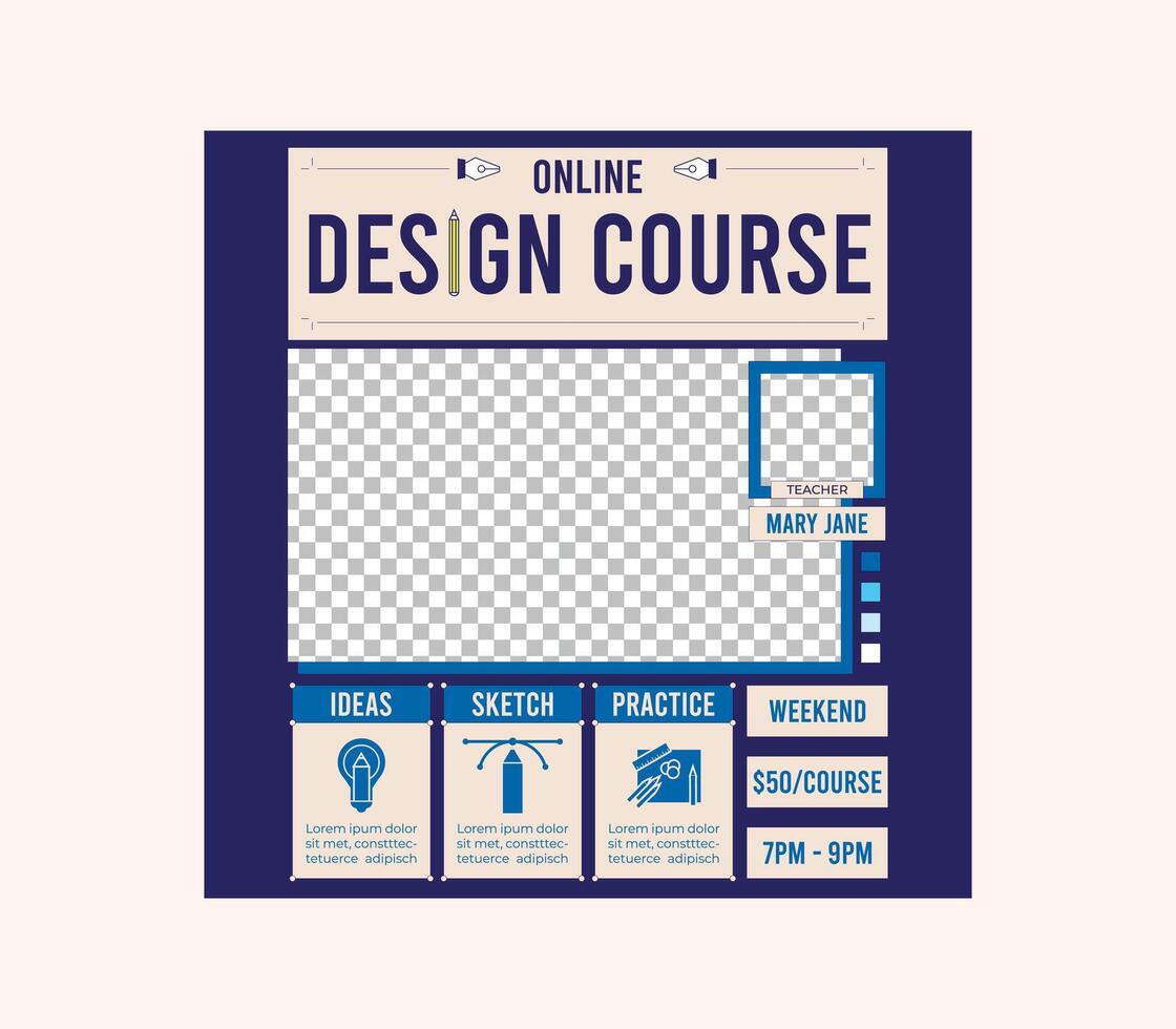 Online Design Course Socials Media vector
