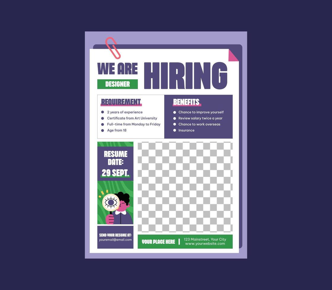We Are Hiring Flyer. Job offer leaflet template. vector