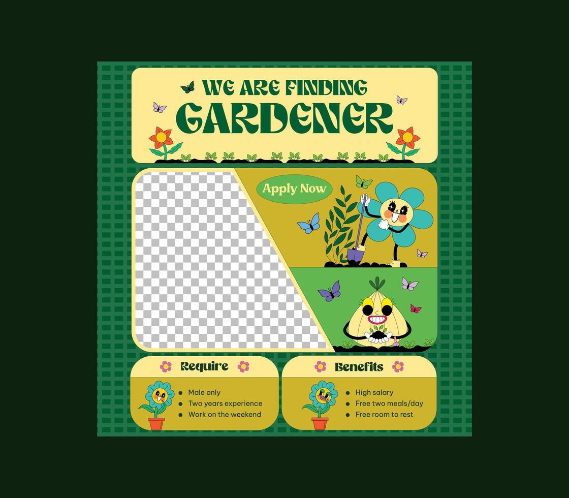 We Are Finding Gardener Socials Media. illustration. vector