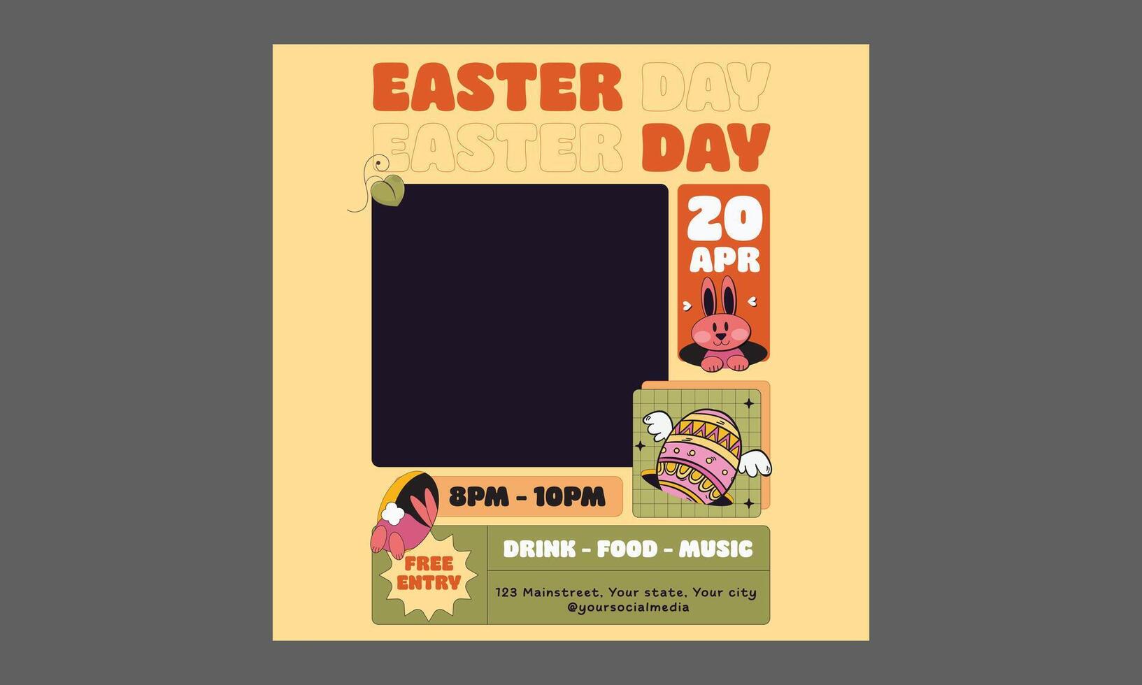 Easter Day Socials Media. Easter invitation card . Bunny easter card set for social media post. vector