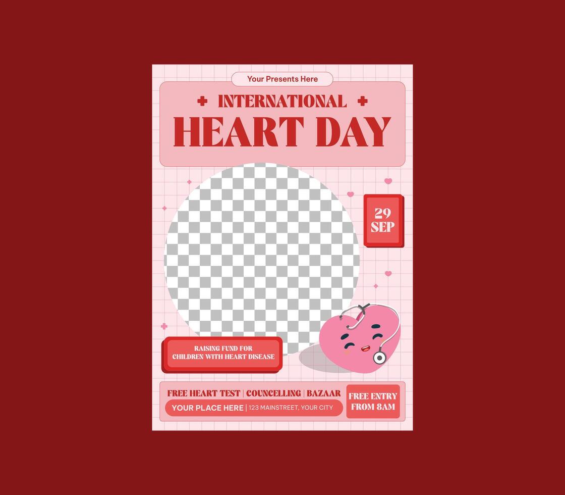 World Heart Day Flyer. red heart illustration. vector