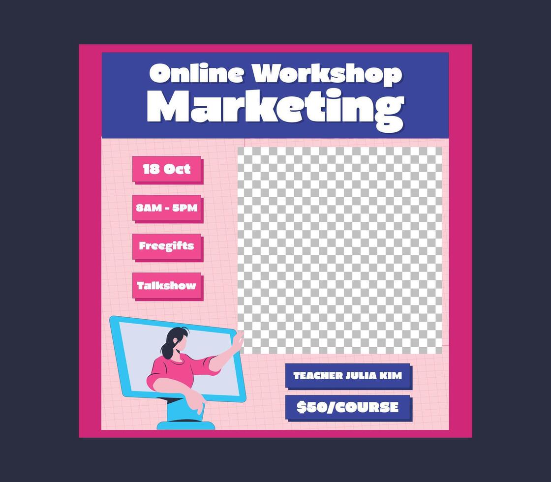 Marketing Workshop Socials Media. Creative corporate business banner template design for webinar, marketing, online class program vector