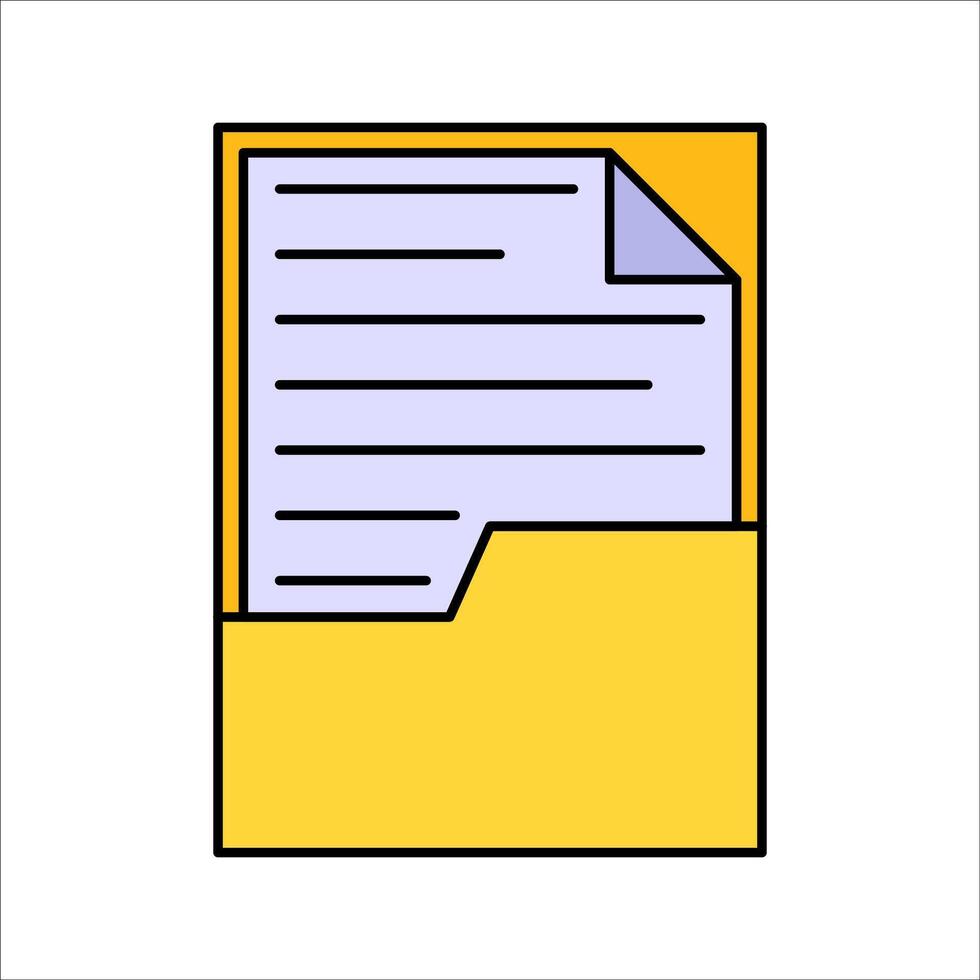 Document Folder Flat design style, yellow folder with paper sheet, representing office data storage, great for admin graphics and business management visuals vector