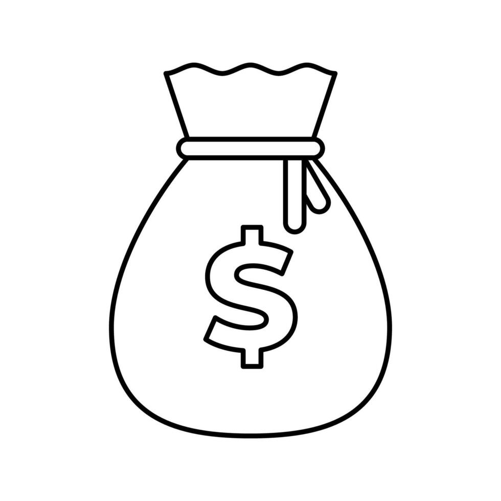 Money Bag Outline style, bag with dollar symbol, representing savings or profit, great for banking, e-commerce, or wealth management designs vector