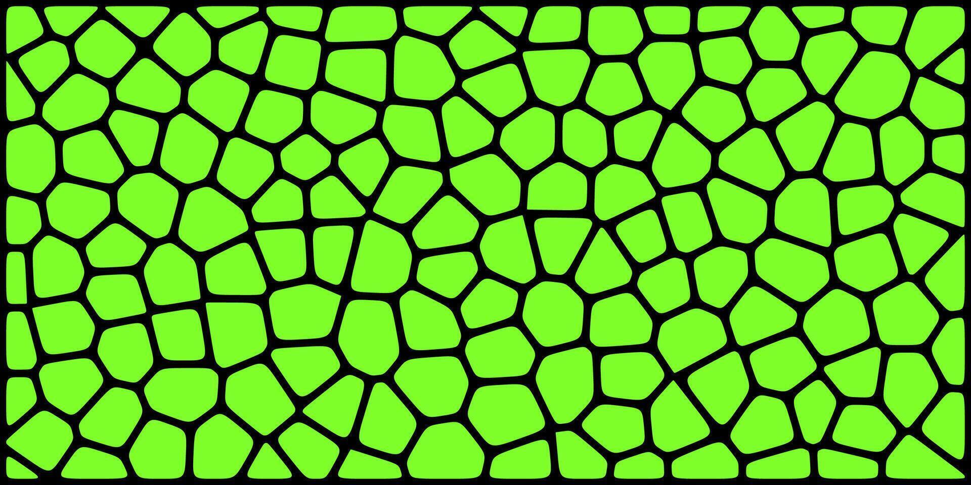 Abstract green background with irregular black polygonal cells forming a mosaic-like organic pattern. vector