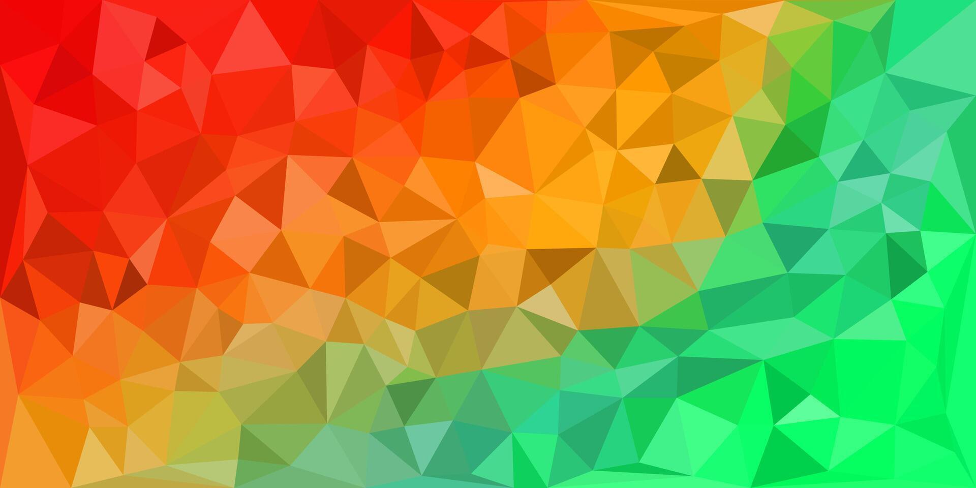 Colorful low poly background with a vibrant gradient from red to orange to green. The triangular pattern creates a bold, dynamic, and modern visual perfect for digital or graphic use. vector