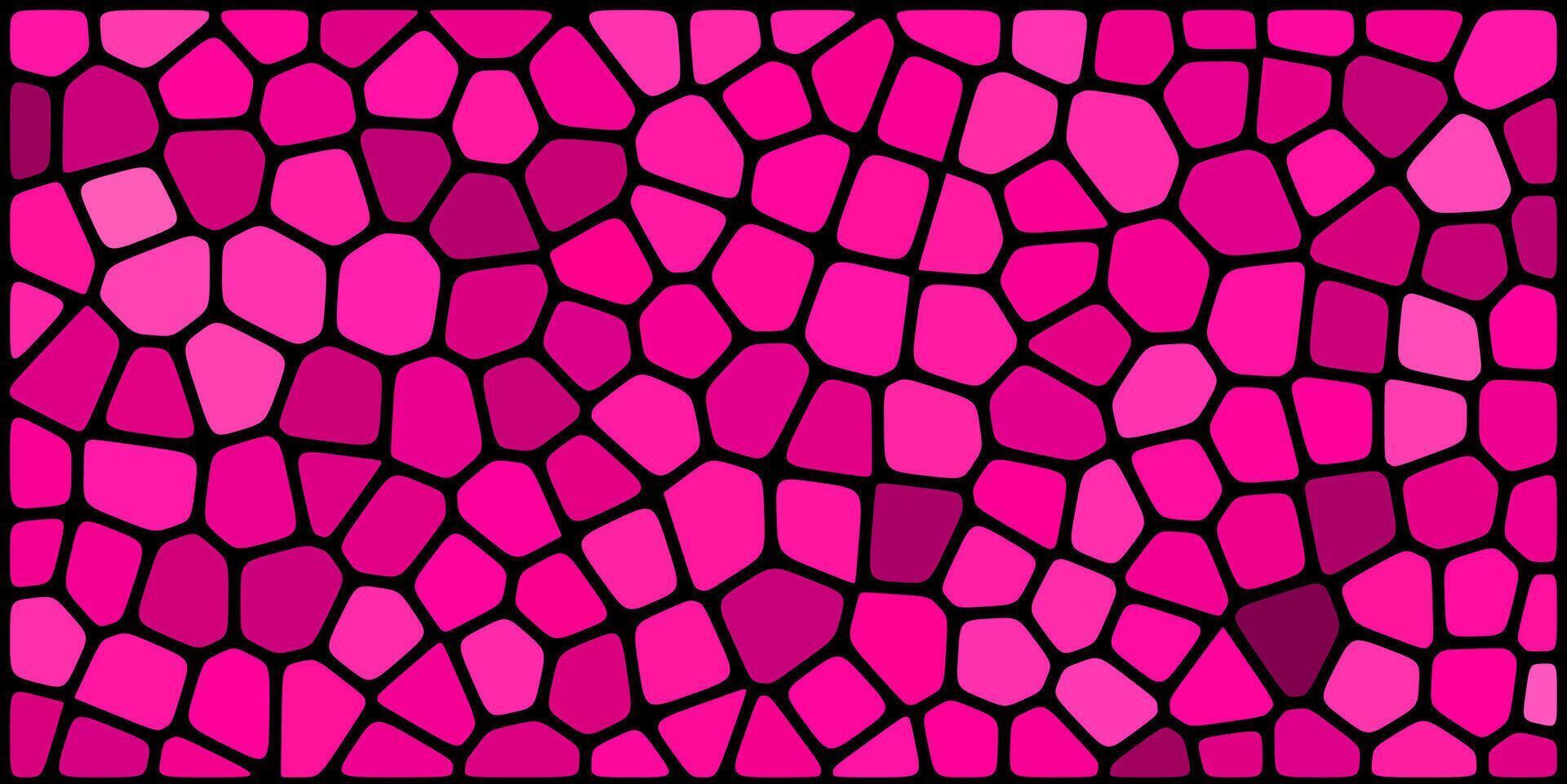 Vibrant mosaic pattern with irregular pink and magenta tiles outlined in black, creating a dynamic stained-glass effect perfect for backgrounds or design elements. vector