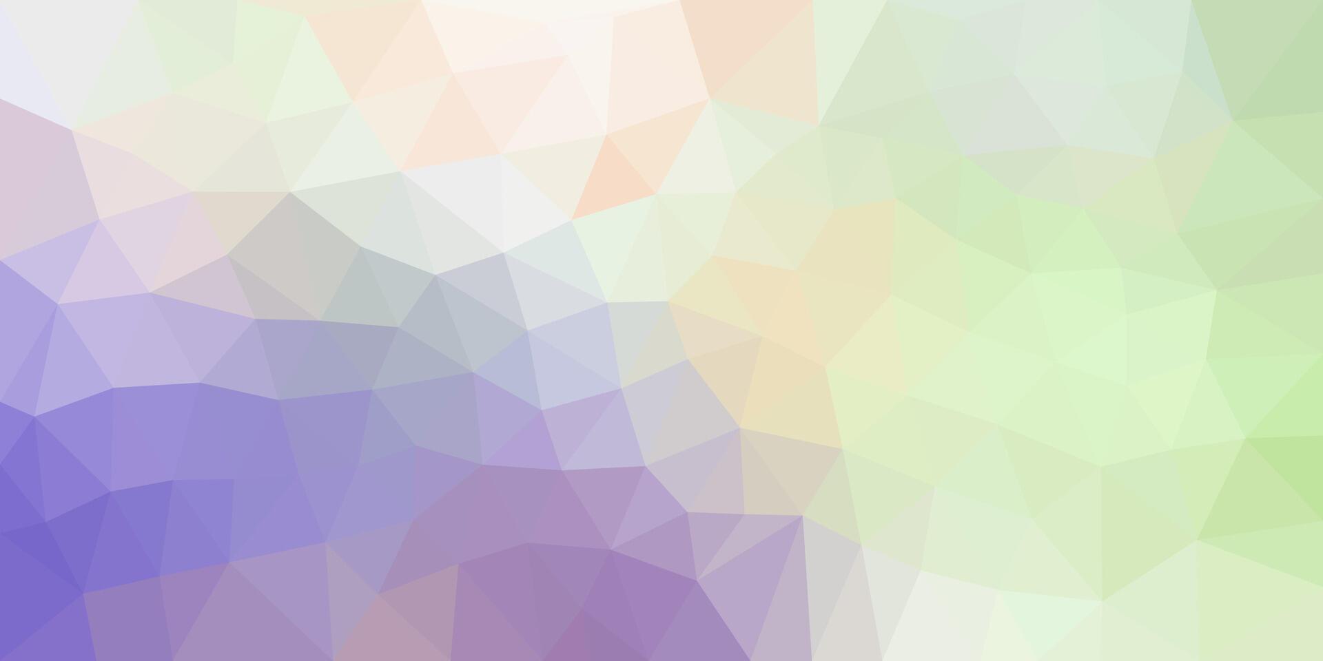 Abstract low poly background featuring soft gradients of purple, green, and beige. The polygonal design creates a calm and modern texture ideal for digital and creative projects. vector