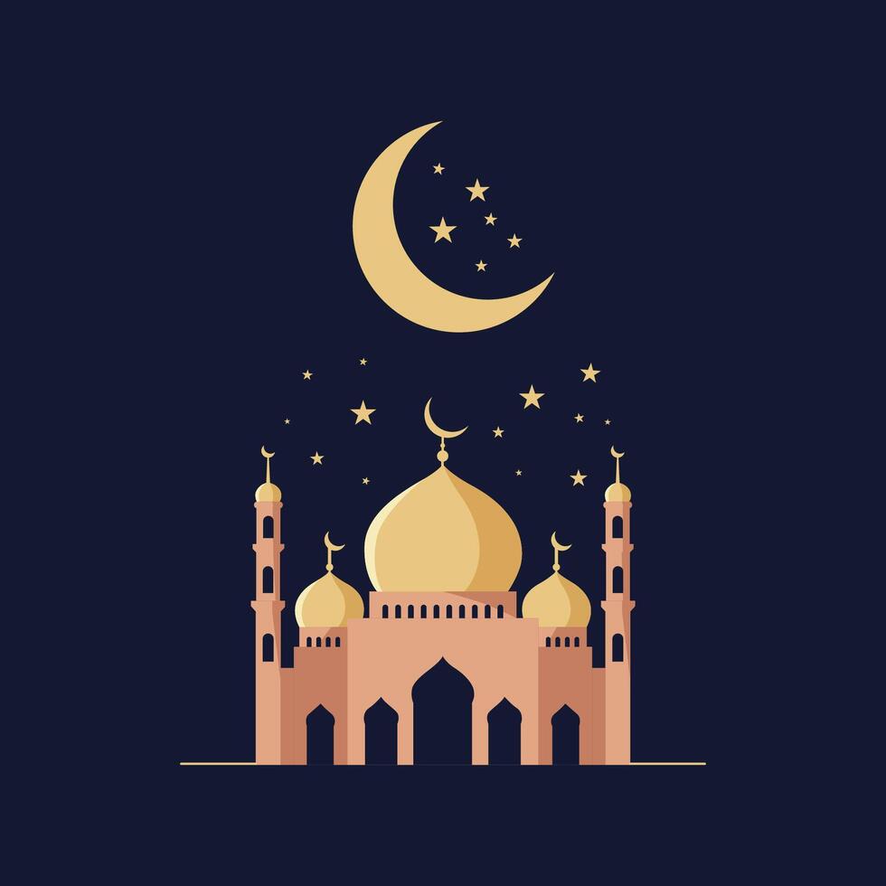 Mosque and Crescent Moon Flat Illustration vector