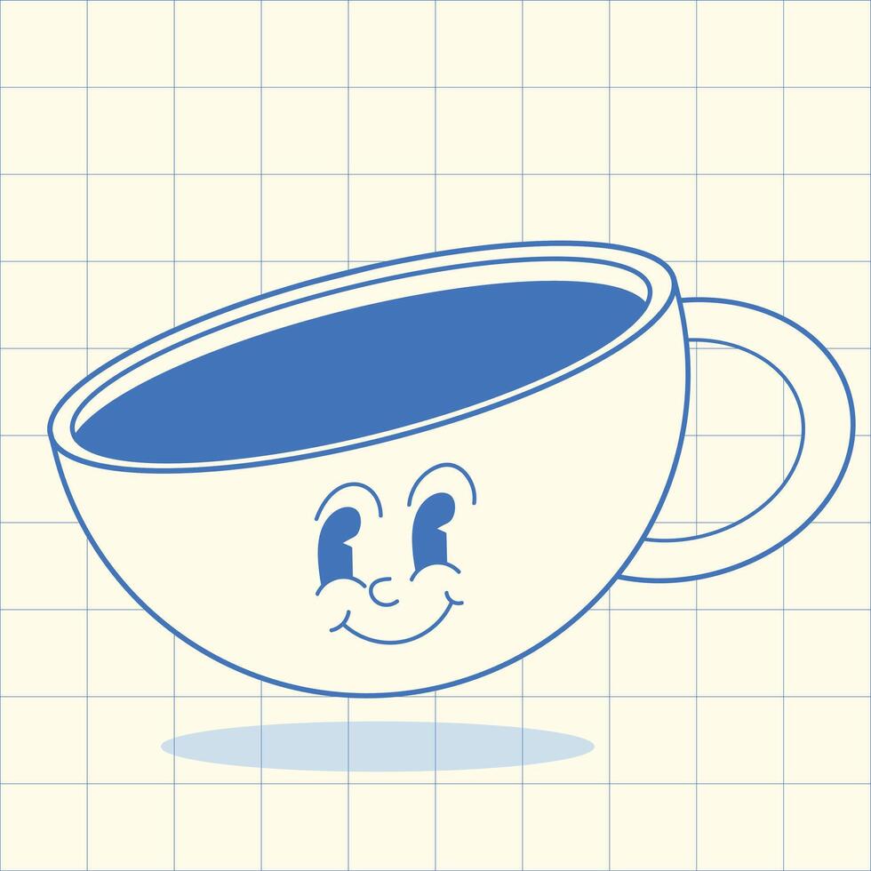 Retro Cartoon Coffee Cup Character graphic elements for advertising, branding, posters and banners, funny cartoon illustration with character and mascot vector