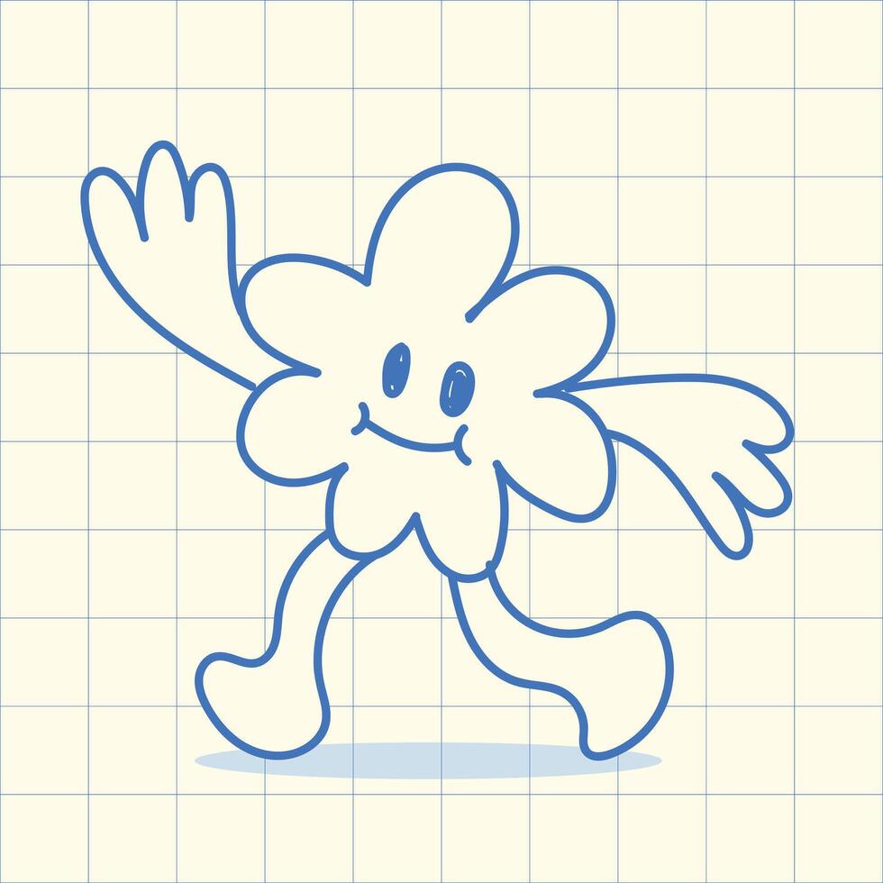 Whimsical flower character, a touch of retro aesthetic, graphic elements for advertising, branding, posters and banners, funny cartoon illustration with character and mascot vector