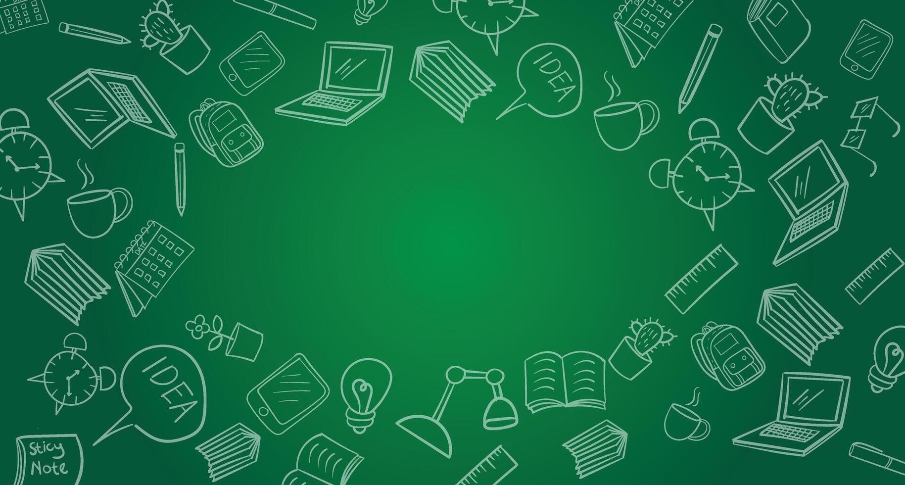 a green background with a bunch of school supplies vector