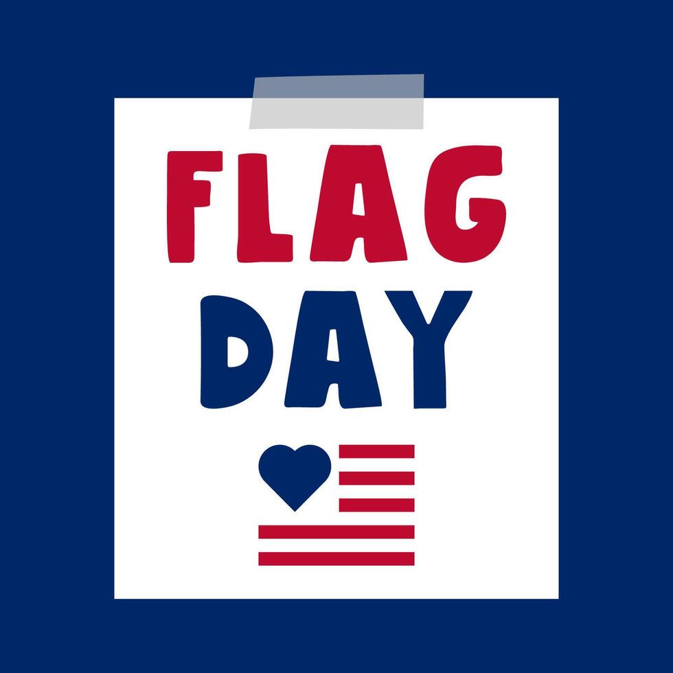 Flag day. USA. Paper note. Flat illustration. Hand drawn design on blue background. vector