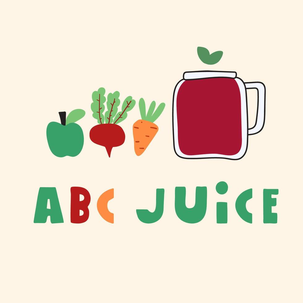 ABC Juice. Flat design. Hand drawn illustration. vector