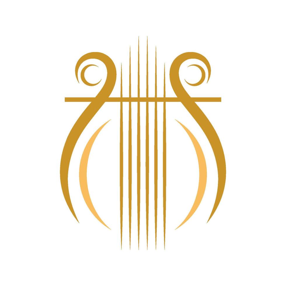 A golden harp logo with a musical note vector