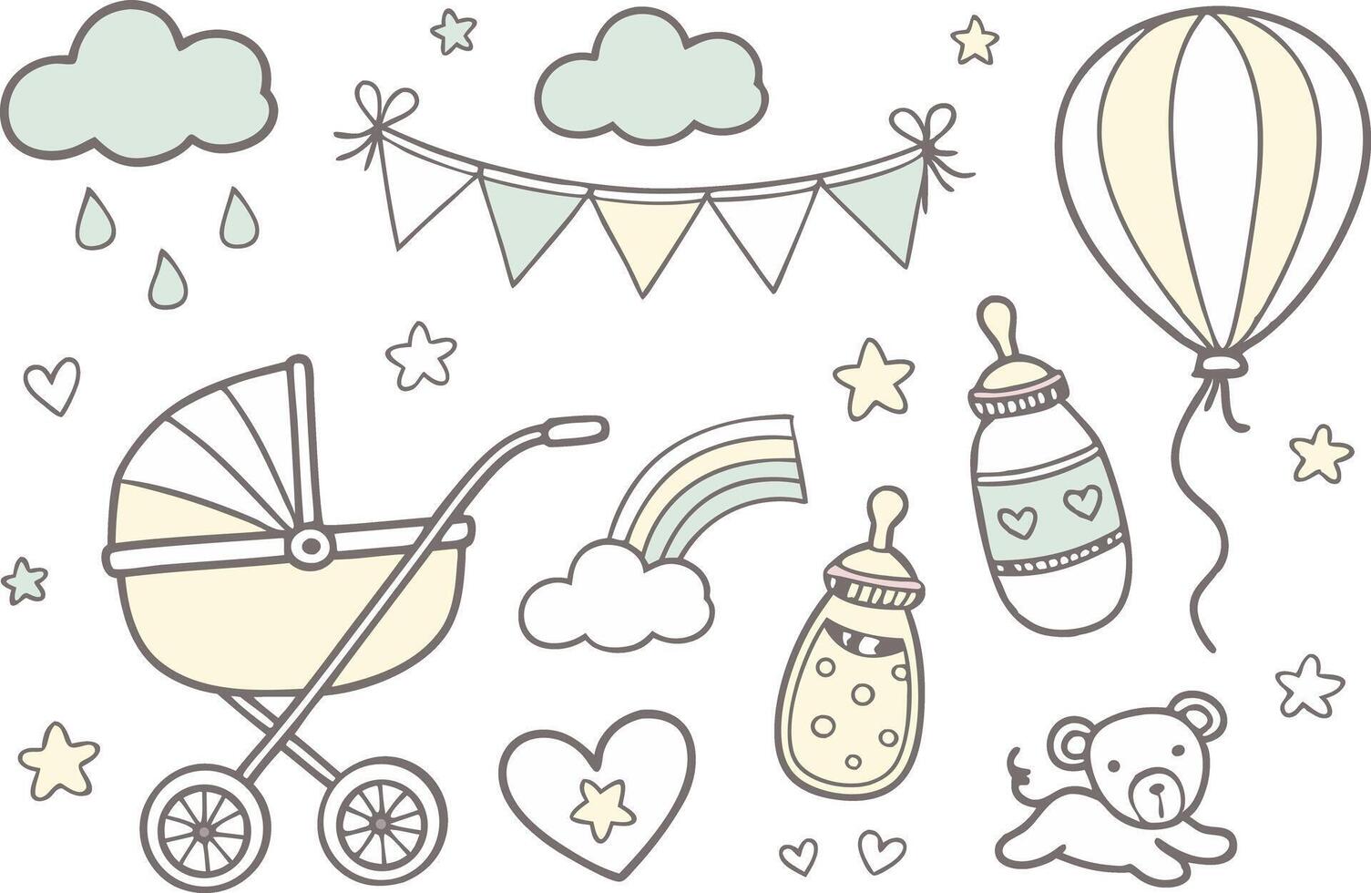 Baby Shower Clipart Collection with Pastel Elements and Icons vector