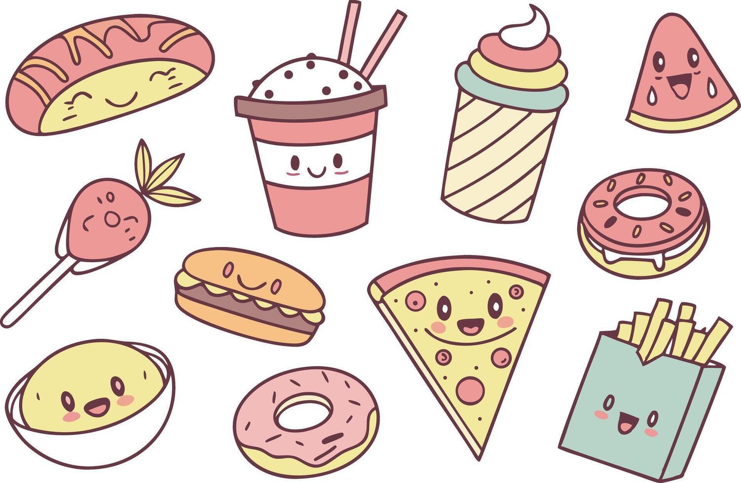 Kawaii Street Food Clipart Pack for Design Use vector