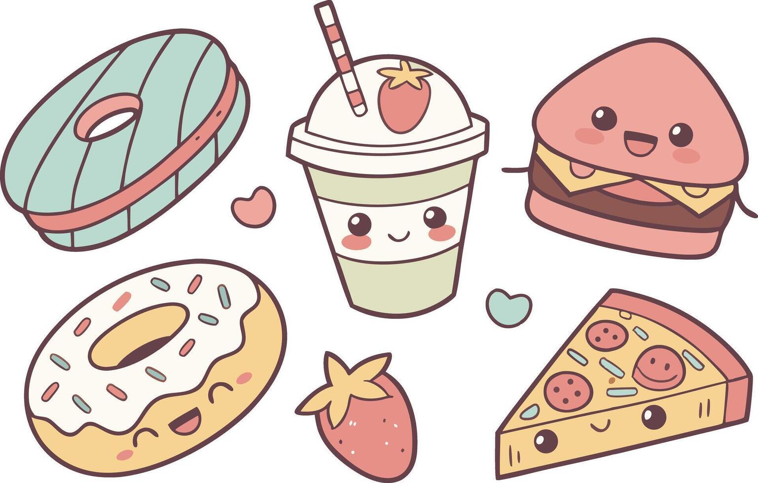 Kawaii Boba and Donut Clipart Set vector
