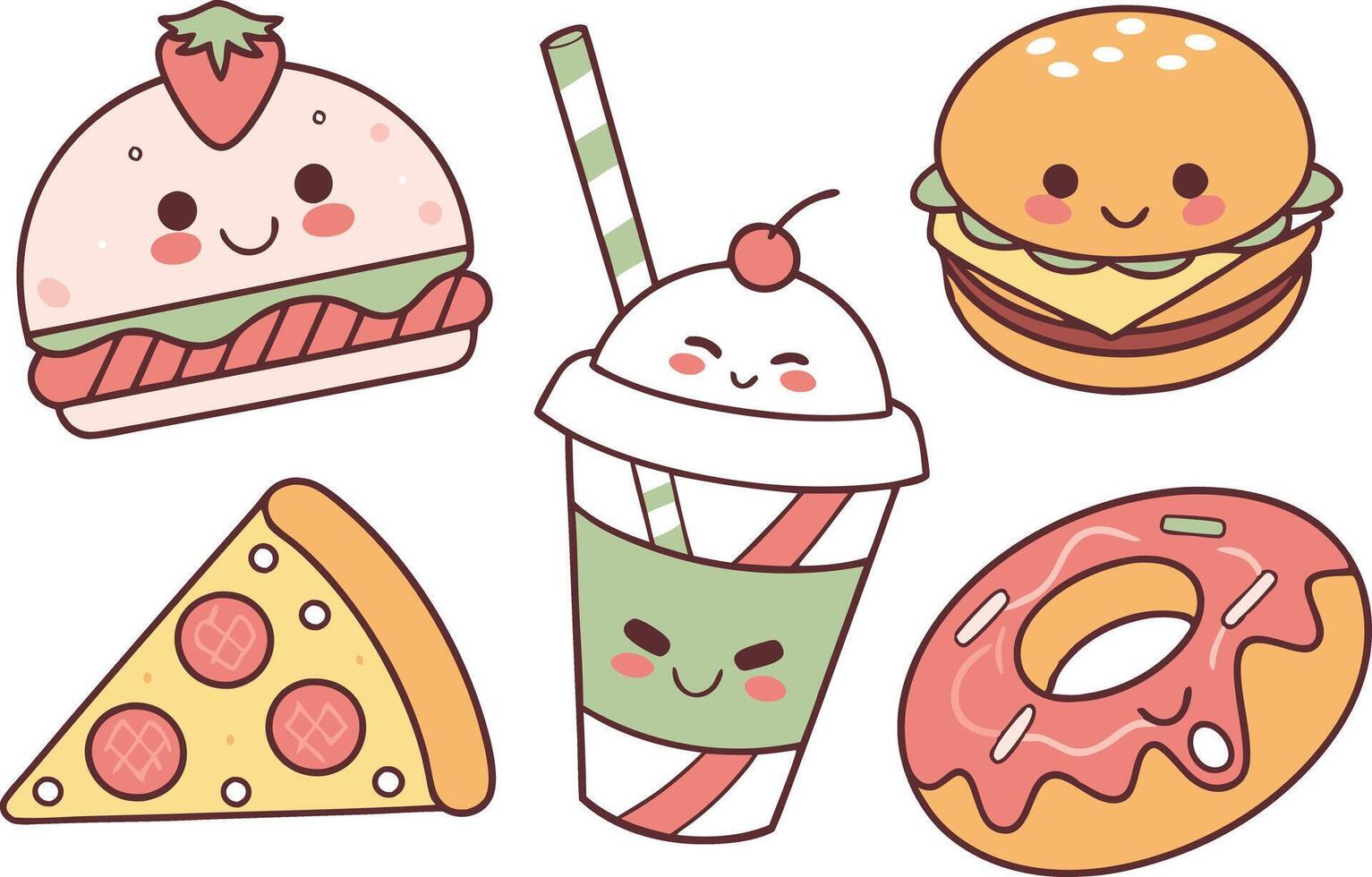 Ice Cream and Cupcake Clipart in Kawaii Style vector