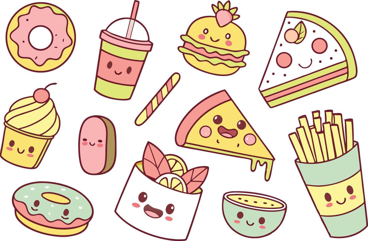 Kawaii Doodle Food Icons for Designers vector