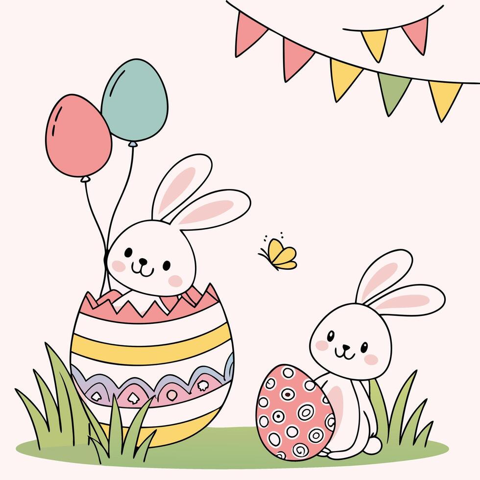 Spring Holiday Illustration with Bunnies and Pastel Colors vector