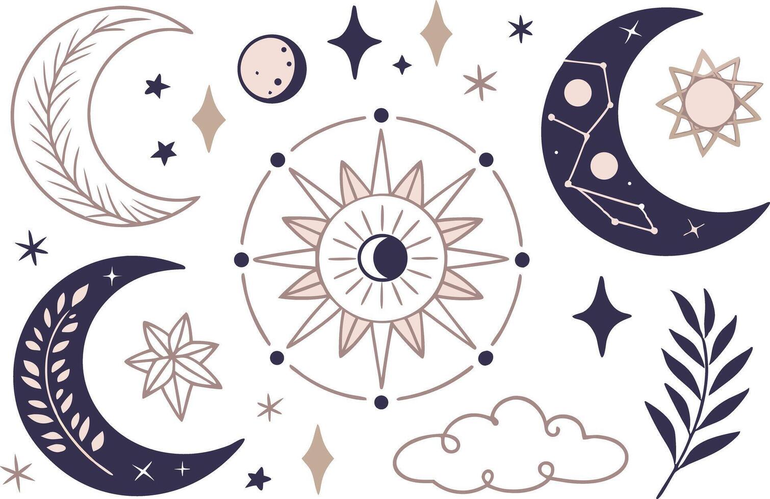 Mystical Moon and Stars Clipart Set for Celestial Designs vector
