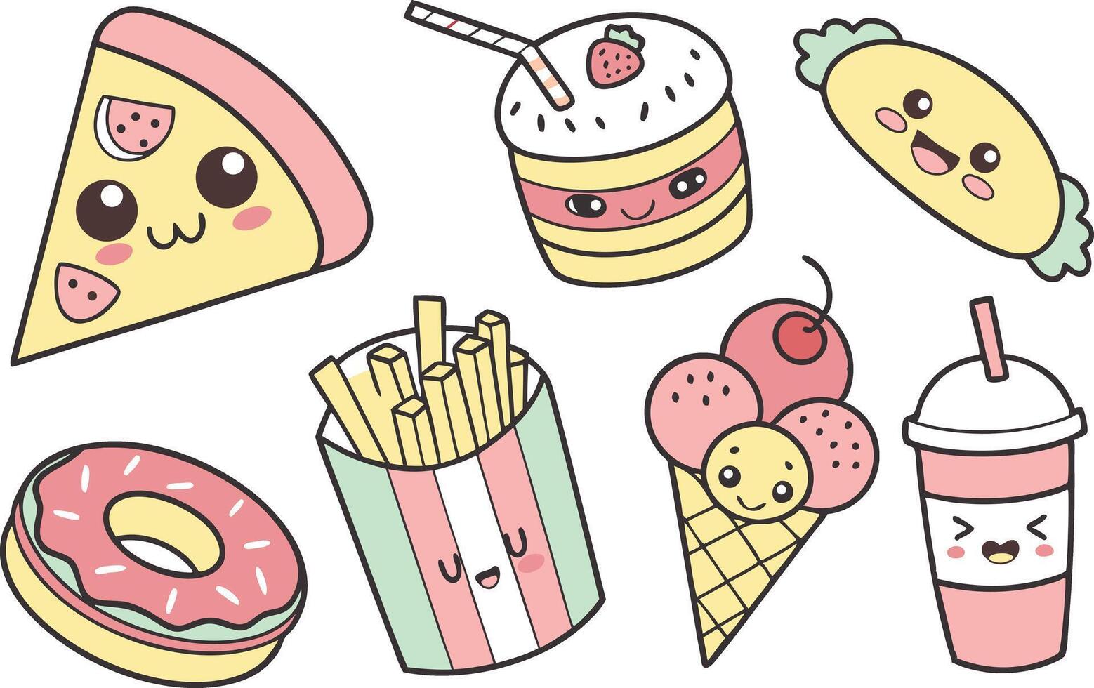 Kawaii Lunch and Dessert Clipart Collection vector