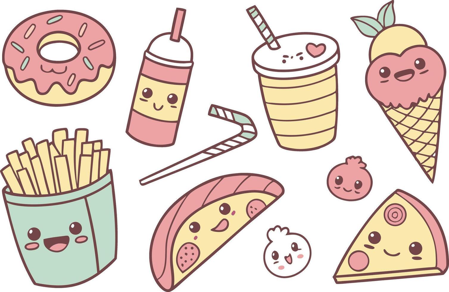 Kawaii Doodle Food Clipart for Printable vector