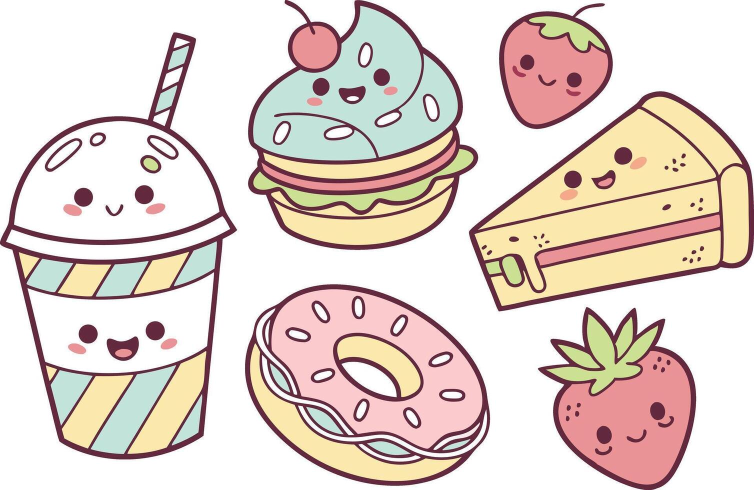 Cartoon Food Clipart Set for Journaling and Crafts vector