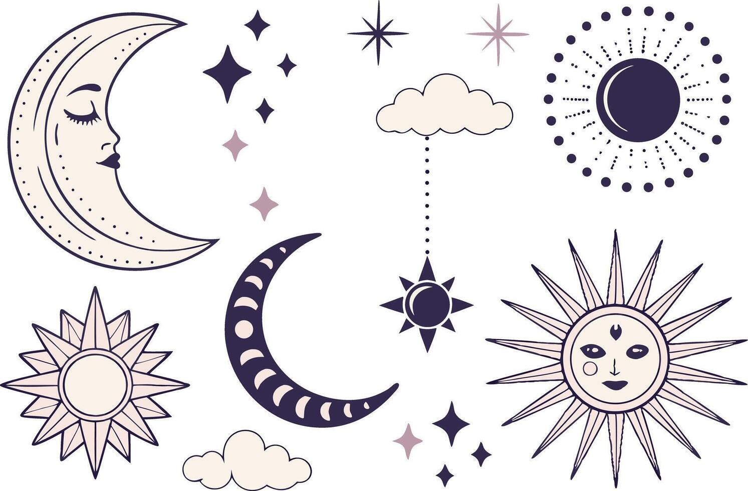 Boho Moon and Star Clipart Collection for Spiritual Art vector