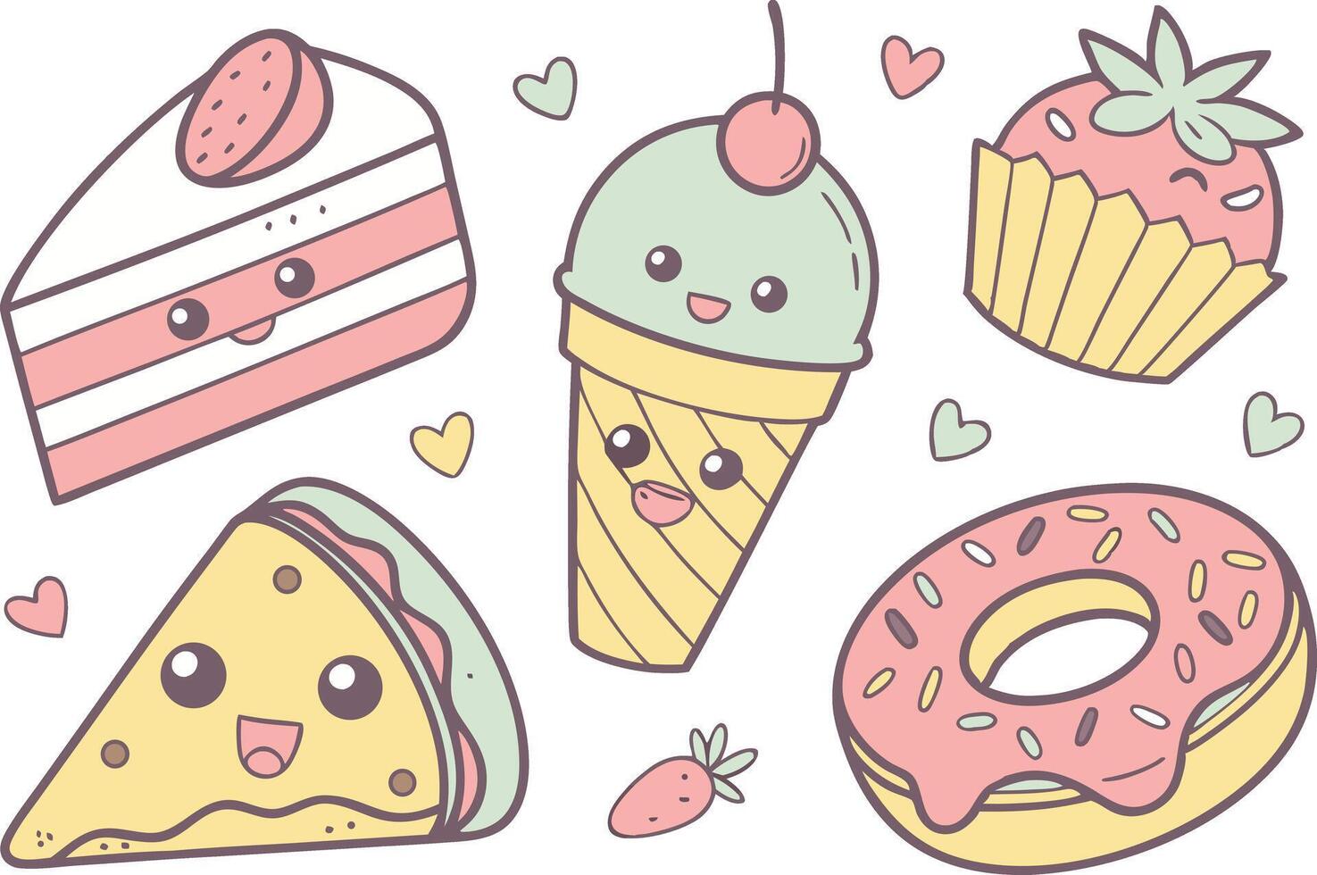 Happy Kawaii Food Art for DIY Projects vector