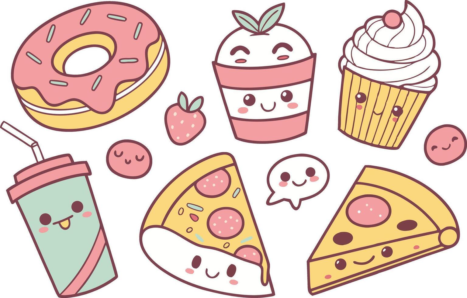 Kawaii Food Face Clipart Bundle vector