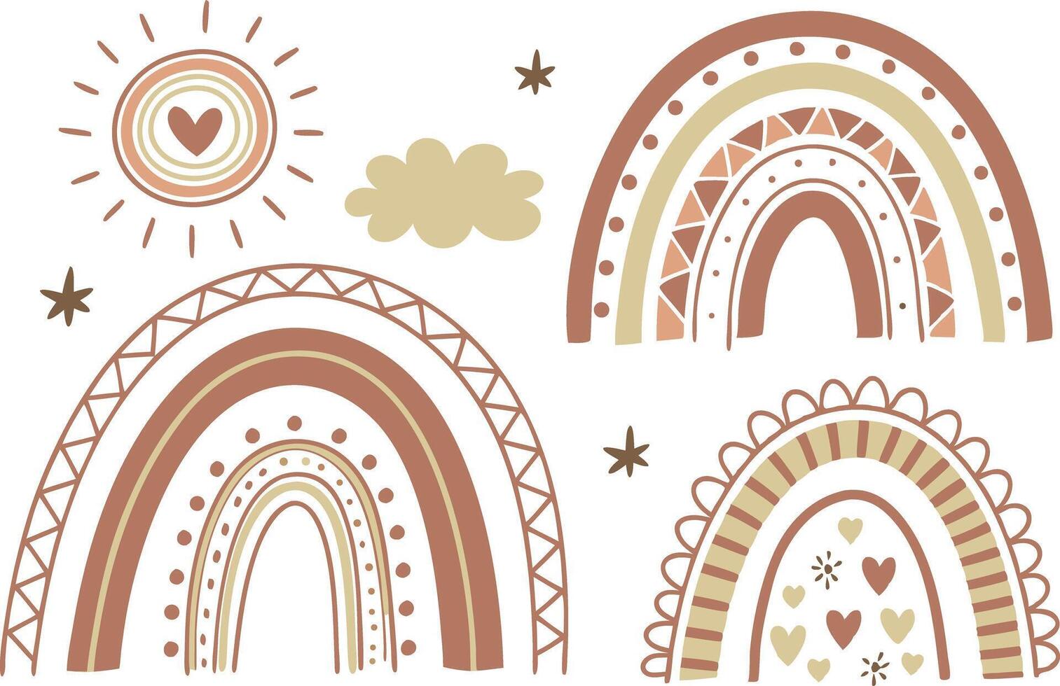 Minimalist Rainbow Clipart Collection with Tribal Details vector