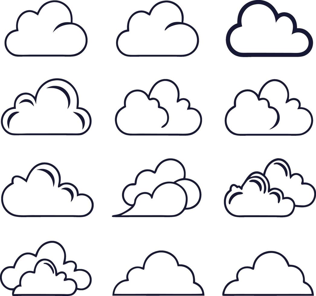 Cloud Icon Set for Weather and Tech Design vector