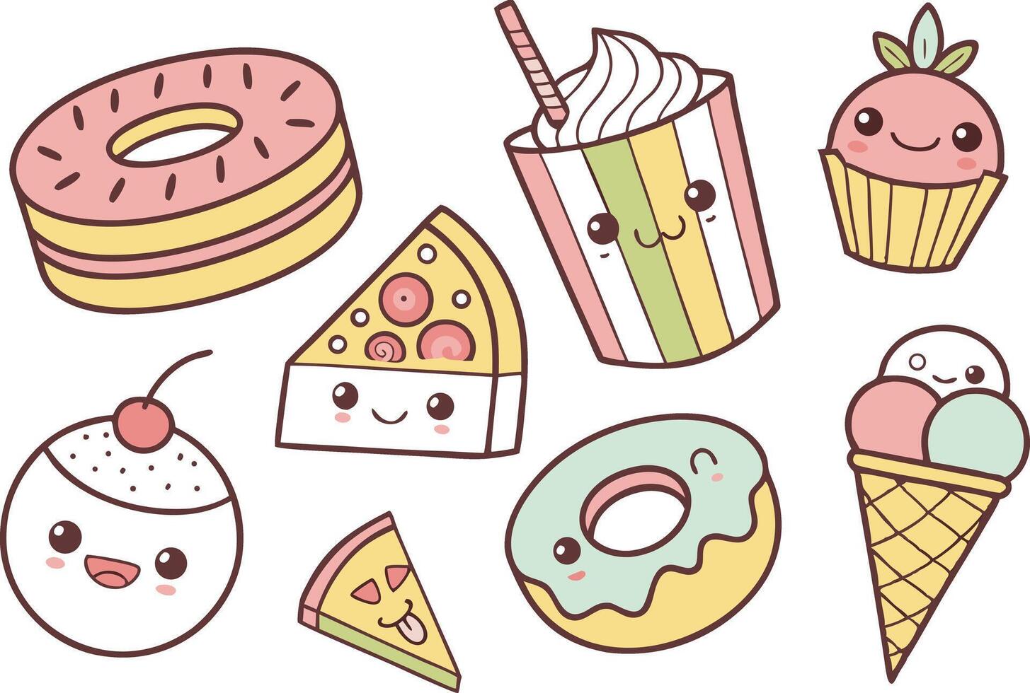 Cartoon Style Food Clipart Bundle Kawaii Theme vector