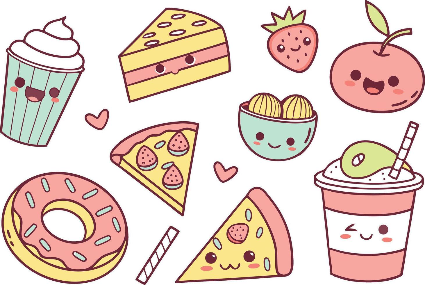 Fun Kawaii Food Clipart Collection for Kids Crafts vector