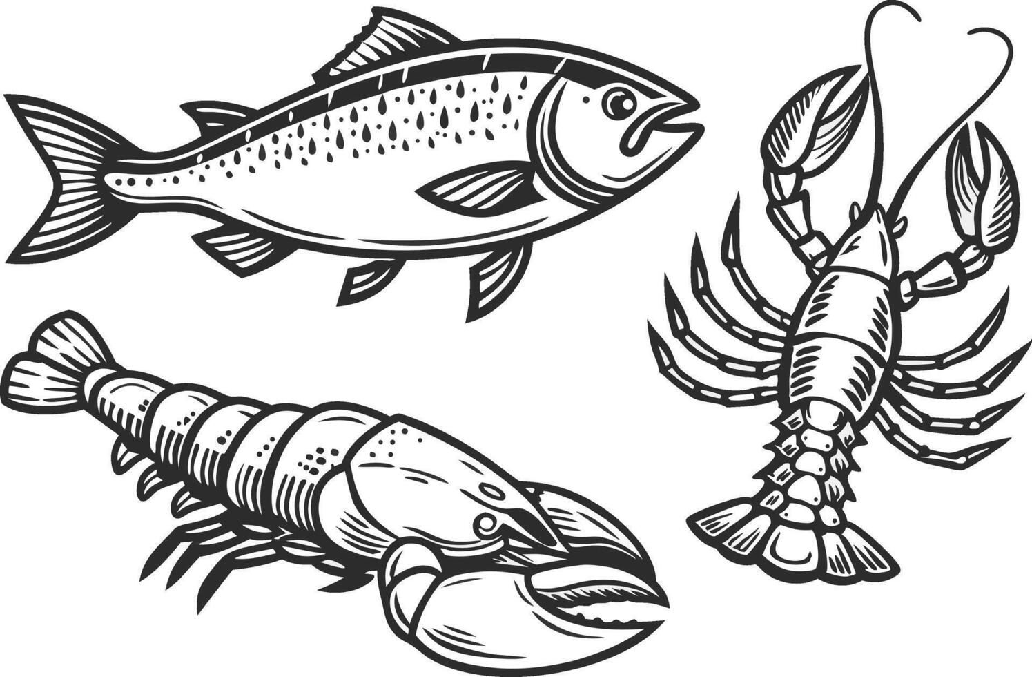 Retro Seafood Sketch Collection for Culinary Design Projects vector