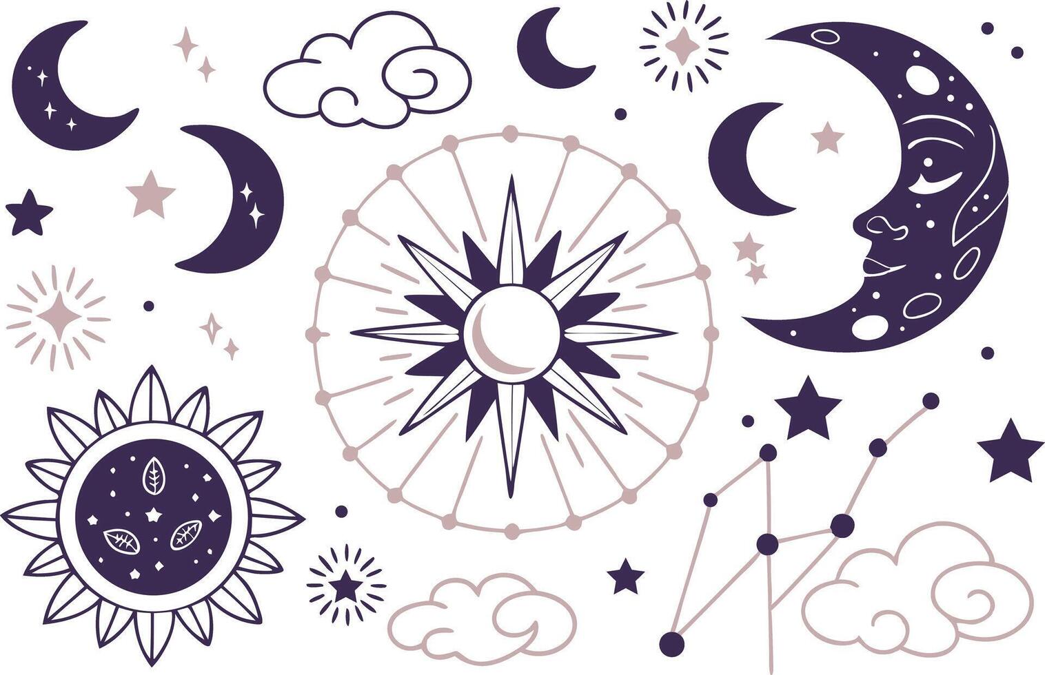 Ethereal Moon and Stars Clipart for Journaling and Decor vector