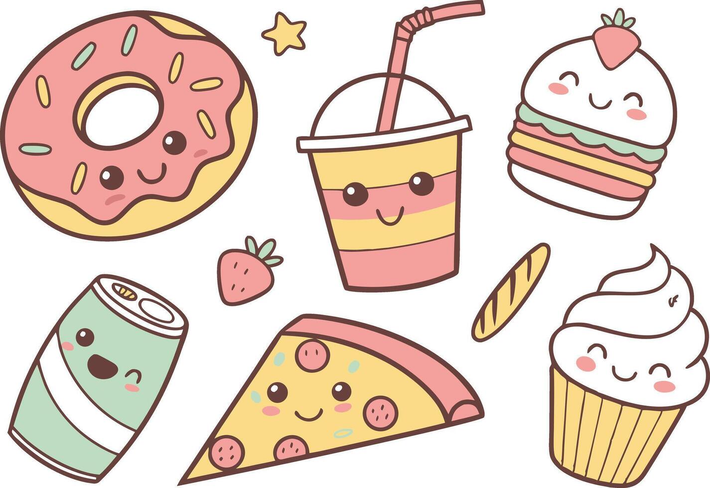 Kawaii Fast Food Clipart for Planners and Journals vector