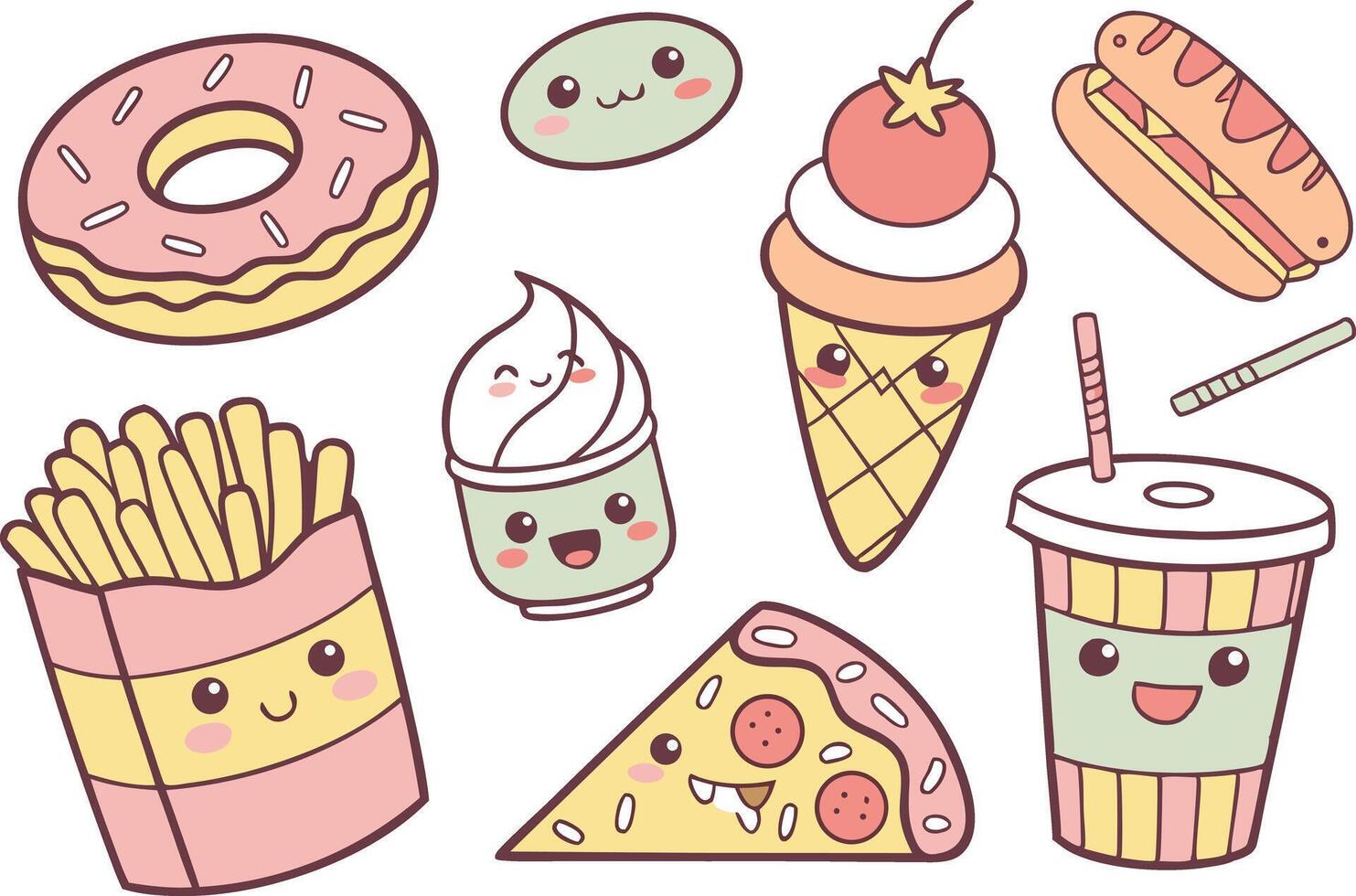 Hand Drawn Kawaii Food Clipart for Digital Journals vector