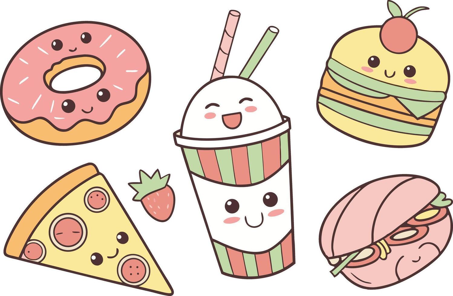Kawaii Food Doodles Clipart Set for Digital Projects vector