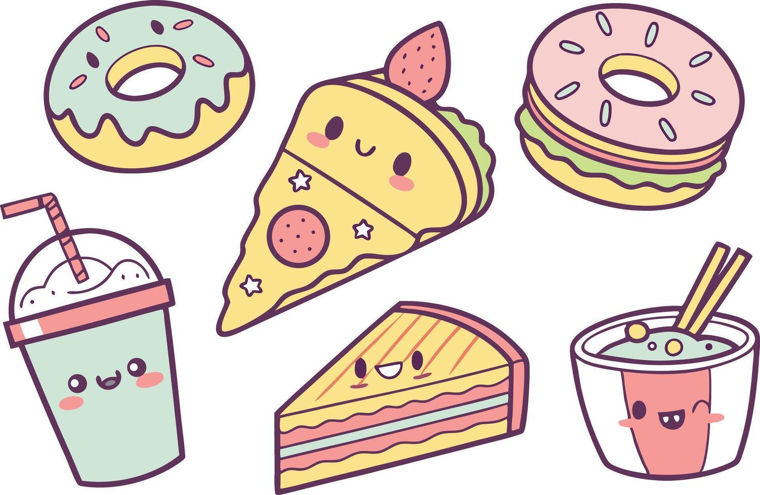 Smiling Food Clipart Collection for Kids vector