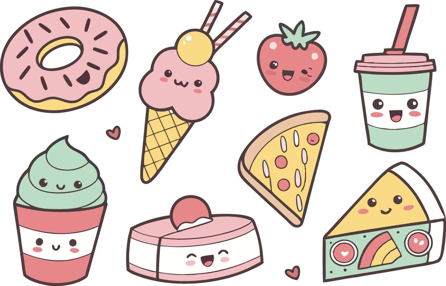Kawaii Breakfast and Snack Clipart Elements vector