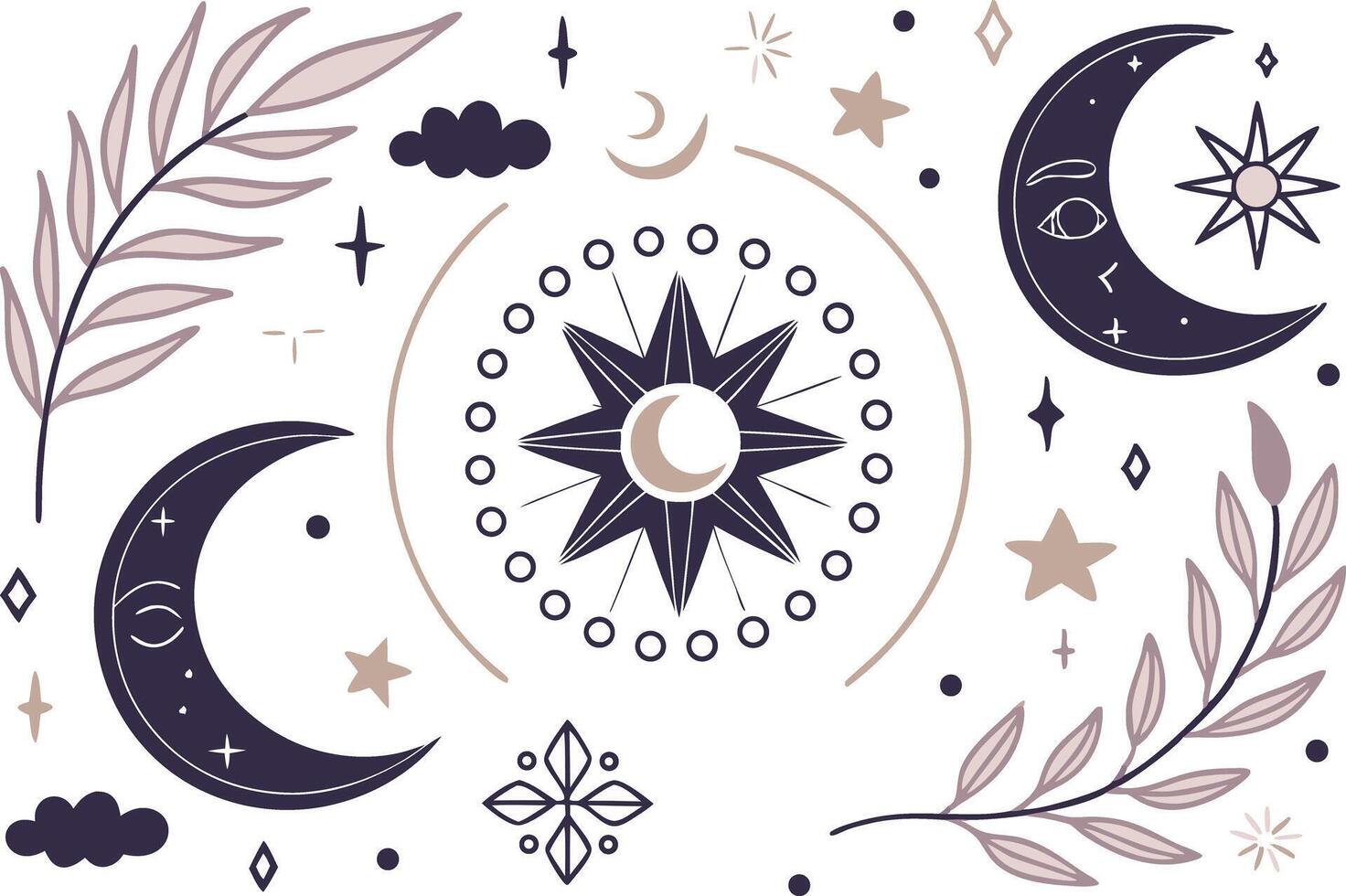 Magical Celestial Clipart Bundle with Crystals and Constellations vector