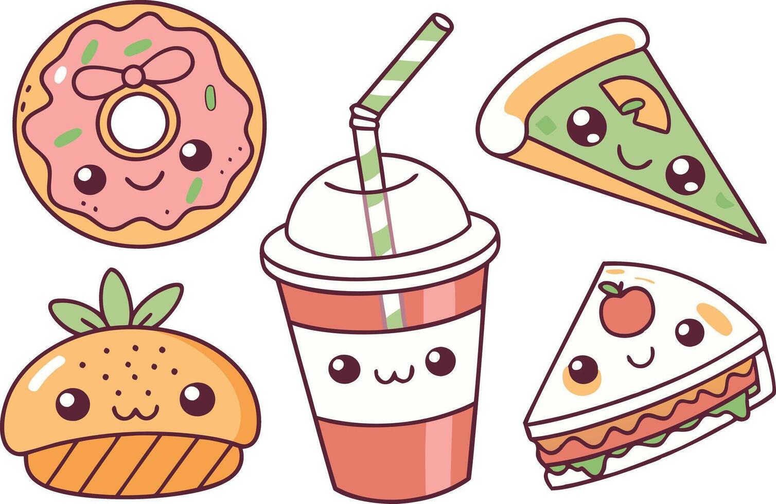 Cartoon Kawaii Food Art for Scrapbooking vector