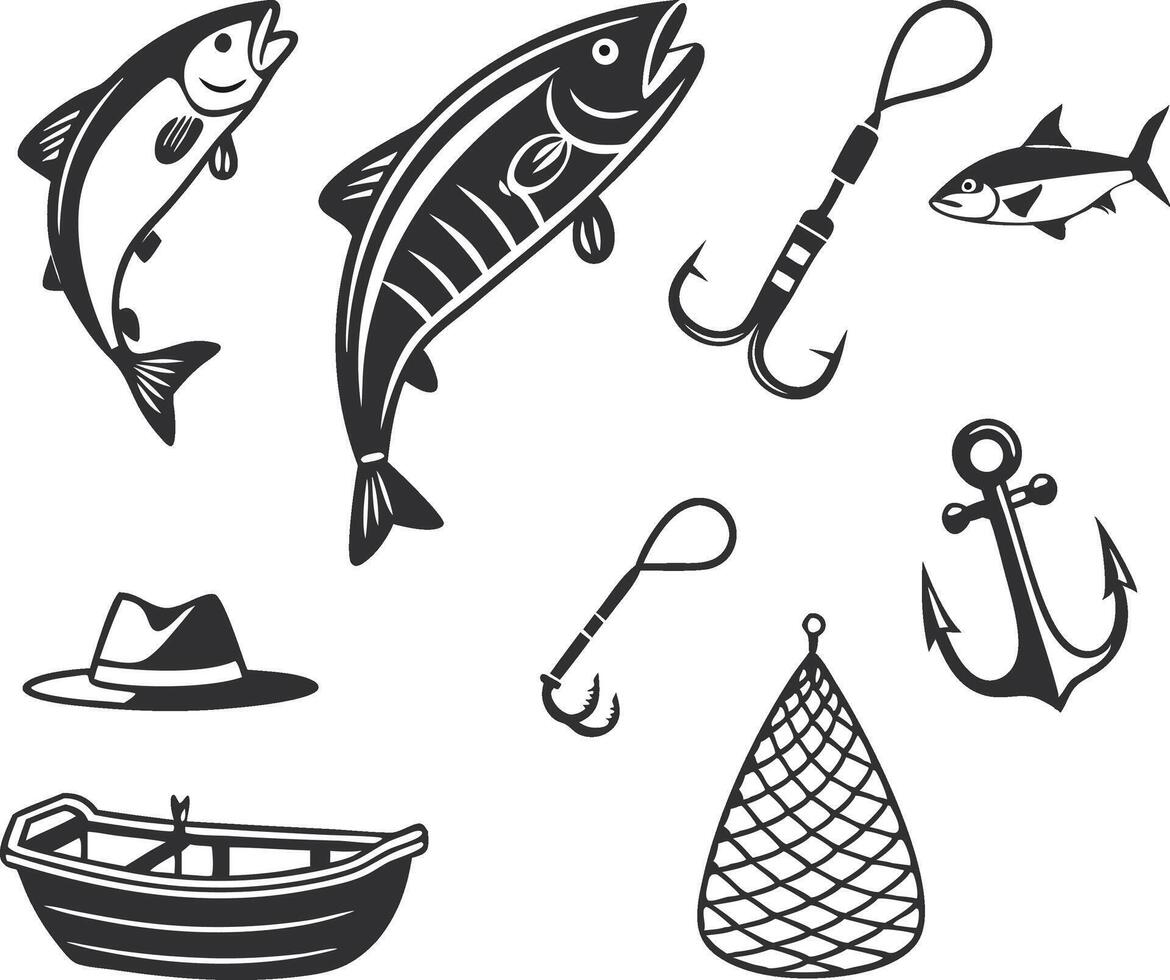 Minimalist Fish Silhouette Design Collection in Black vector