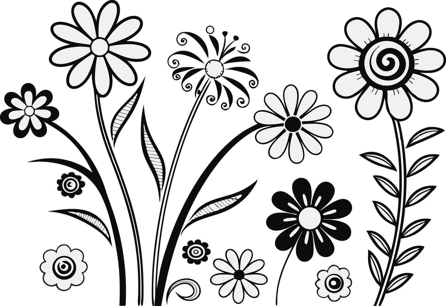Retro Groovy Flowers Clipart for Creative Designs vector